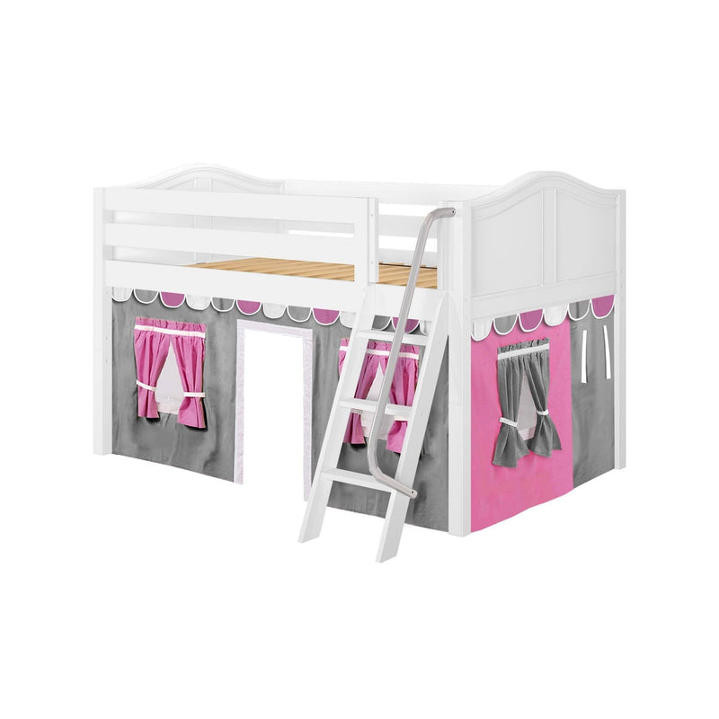 Maxtrix Full Low Loft Bed with Angled Ladder + Curtain