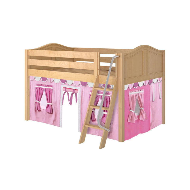 Maxtrix Full Low Loft Bed with Angled Ladder + Curtain