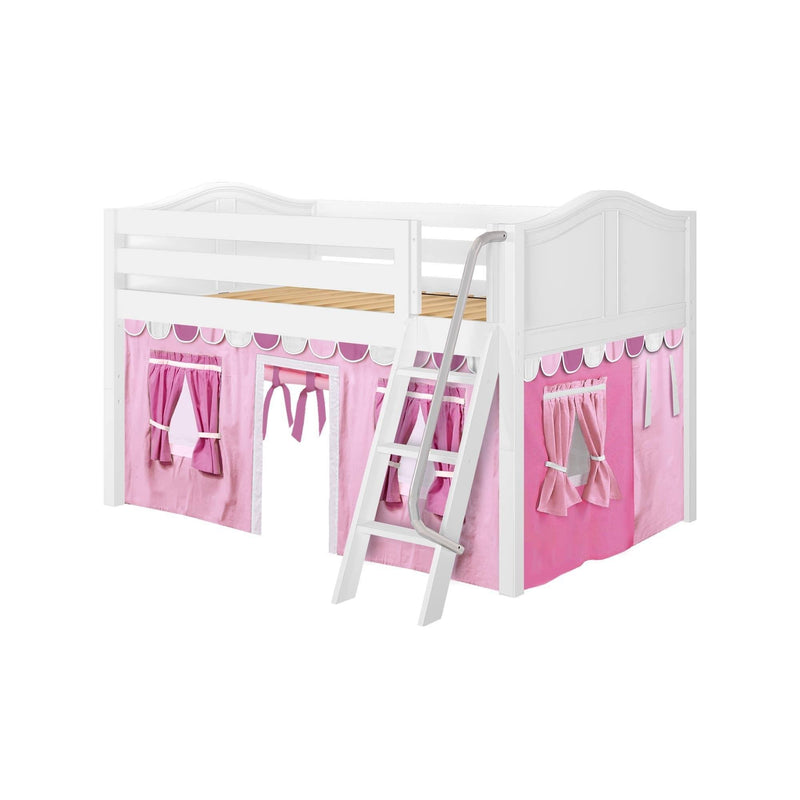 Maxtrix Full Low Loft Bed with Angled Ladder + Curtain