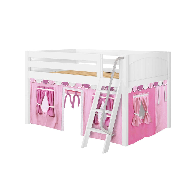 Maxtrix Full Low Loft Bed with Angled Ladder + Curtain