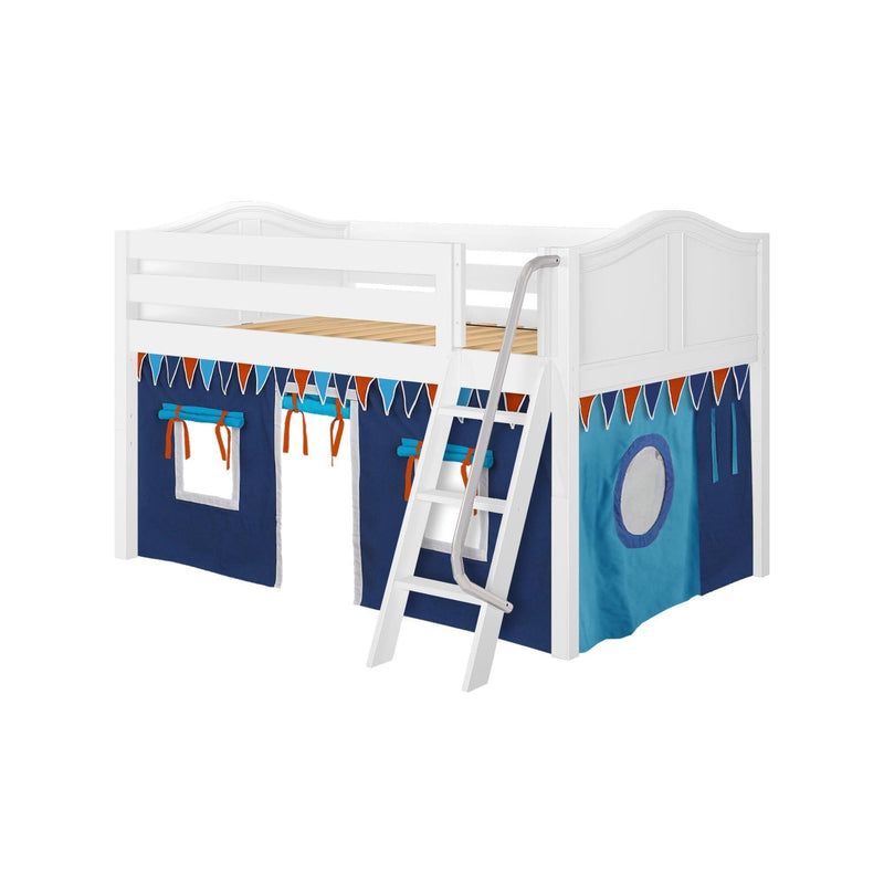 Maxtrix Full Low Loft Bed with Angled Ladder + Curtain