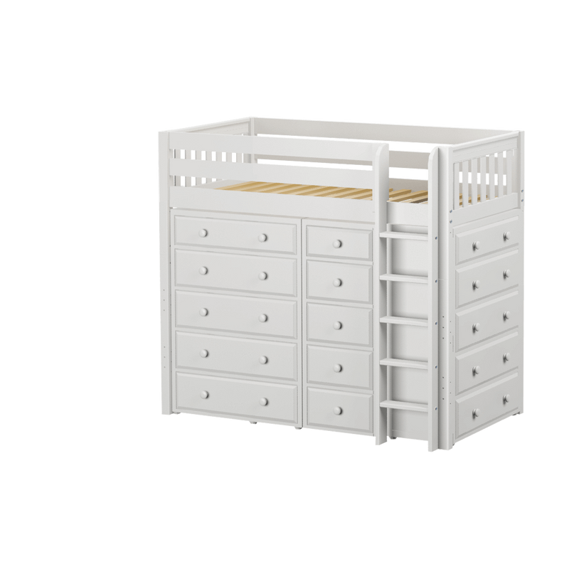 Maxtrix Twin High Loft Bed with Straight Ladder + Storage