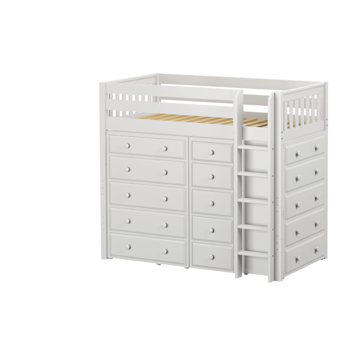 Maxtrix Twin High Loft Bed with Straight Ladder + Storage