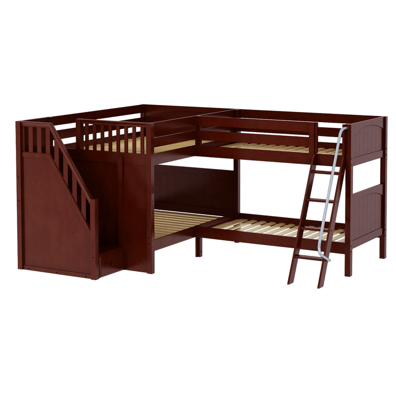 Maxtrix Full Medium Corner Bunk Bed with Ladder + Stairs - L