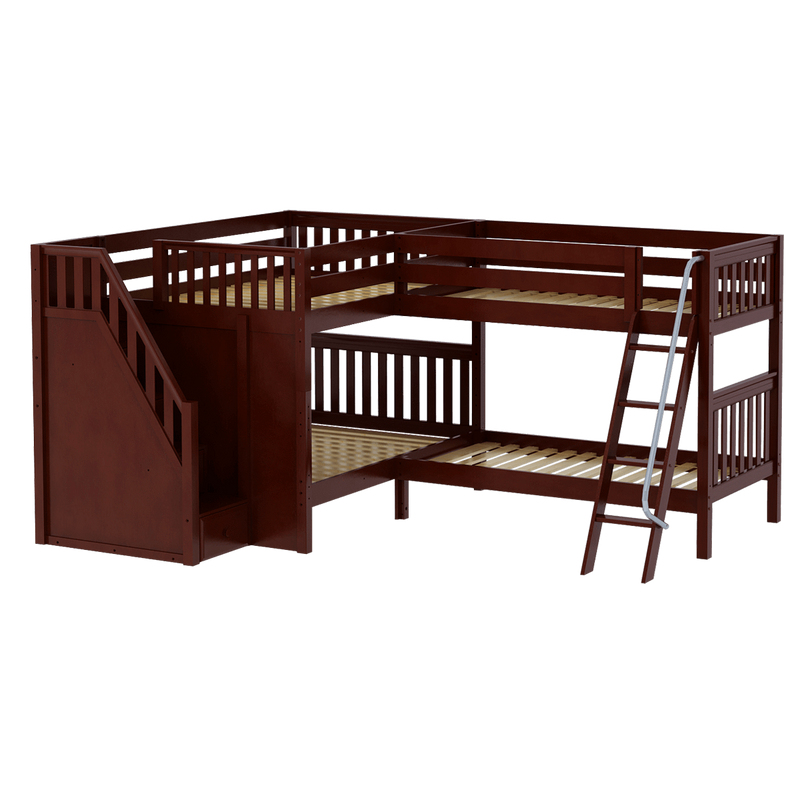 Maxtrix Full Medium Corner Bunk Bed with Ladder + Stairs - L