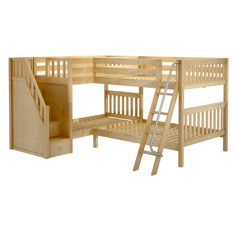 Maxtrix Full Medium Corner Bunk Bed with Ladder + Stairs - L