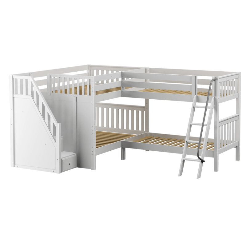 Maxtrix Full Medium Corner Bunk Bed with Ladder + Stairs - L