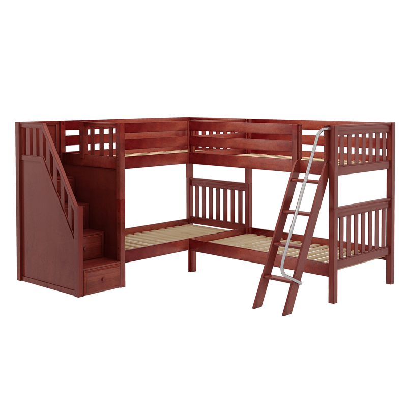 Maxtrix Twin Medium Corner Bunk Bed with Ladder + Stairs - L