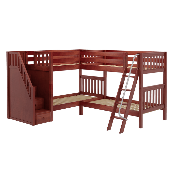 Maxtrix Twin Medium Corner Bunk Bed with Ladder + Stairs - L