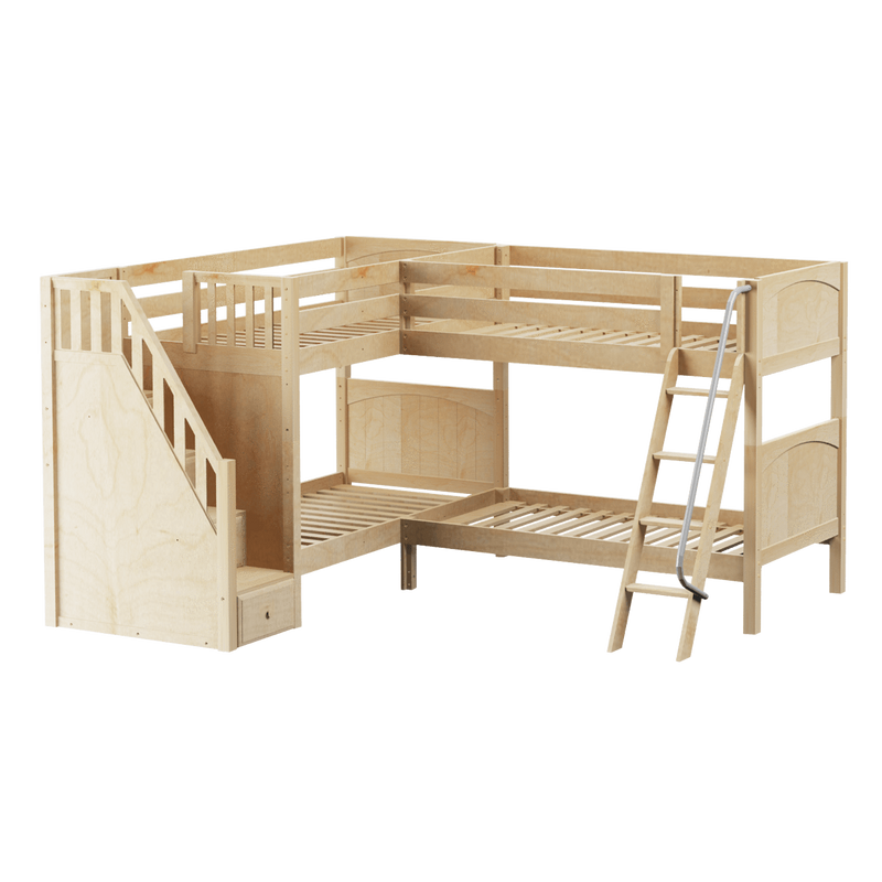 Maxtrix Twin Medium Corner Bunk Bed with Ladder + Stairs - L