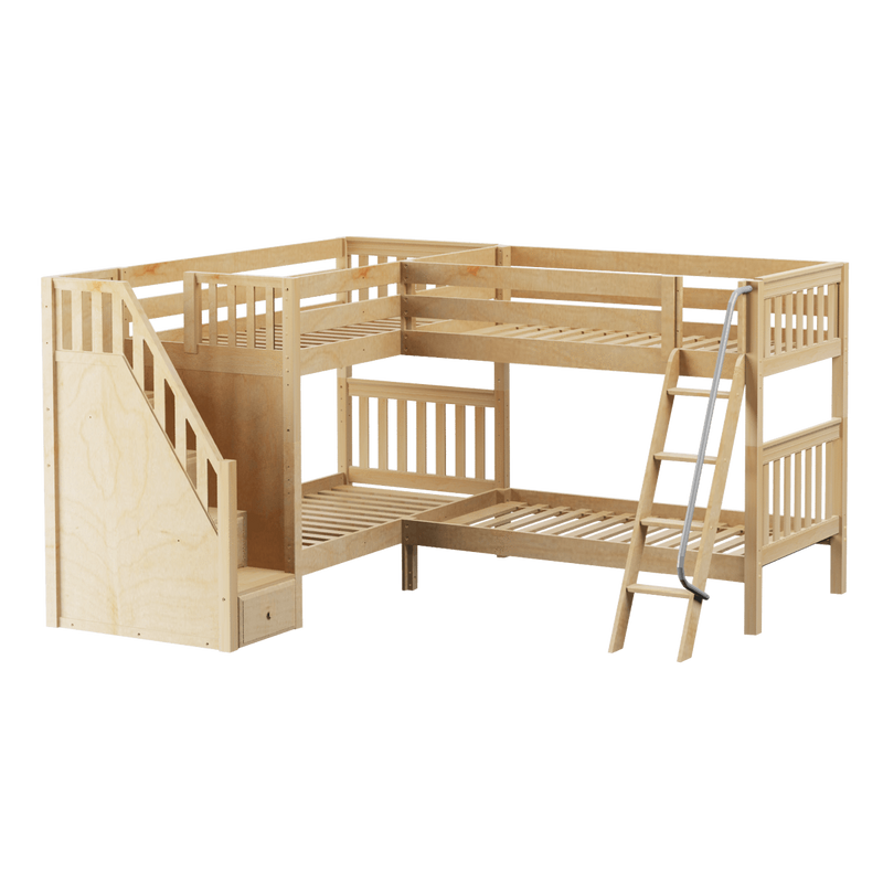 Maxtrix Twin Medium Corner Bunk Bed with Ladder + Stairs - L