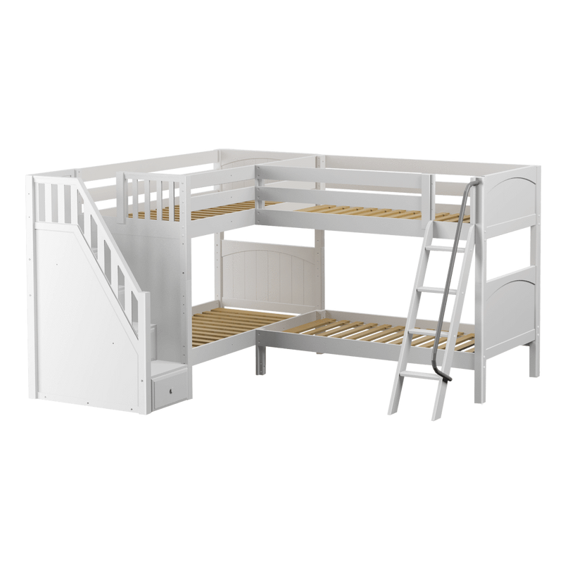 Maxtrix Twin Medium Corner Bunk Bed with Ladder + Stairs - L