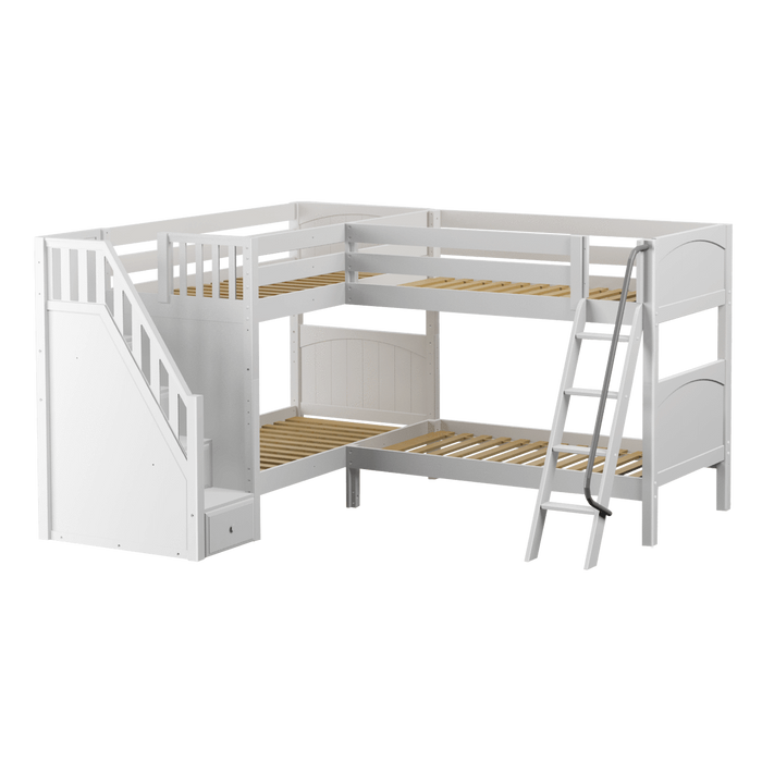 Maxtrix Twin Medium Corner Bunk Bed with Ladder + Stairs - L