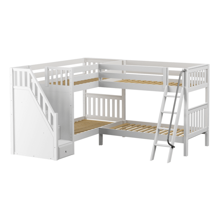 Maxtrix Twin Medium Corner Bunk Bed with Ladder + Stairs - L