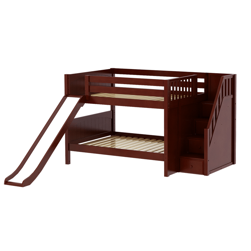 Maxtrix Full Low Bunk Bed with Stairs + Slide