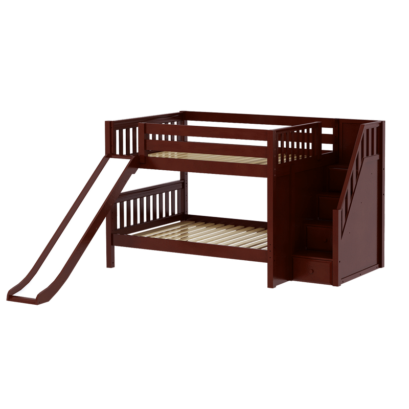 Maxtrix Full Low Bunk Bed with Stairs + Slide