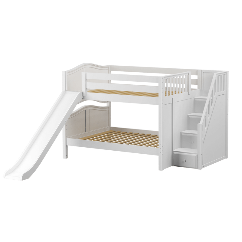 Maxtrix Full Low Bunk Bed with Stairs + Slide