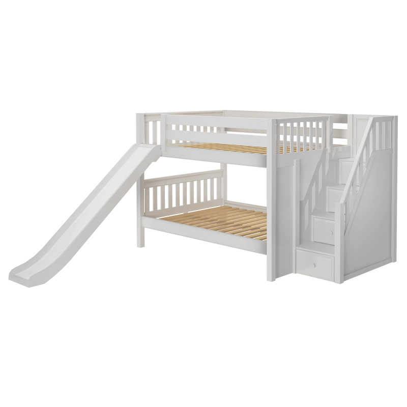 Maxtrix Full Low Bunk Bed with Stairs + Slide