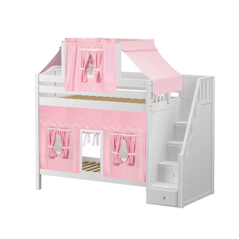 Maxtrix Twin High Bunk Bed with Stairs, Curtain + Top Tent