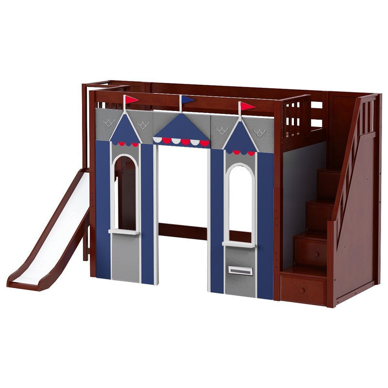 Maxtrix Twin High Loft Bed with Stairs, Slide Platform + Playhouse Panels