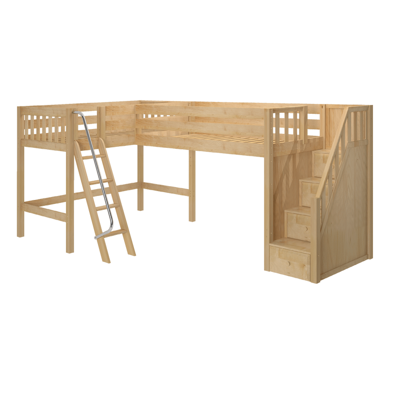 Maxtrix Twin Medium Corner Loft Bed with Ladder + Stairs - R