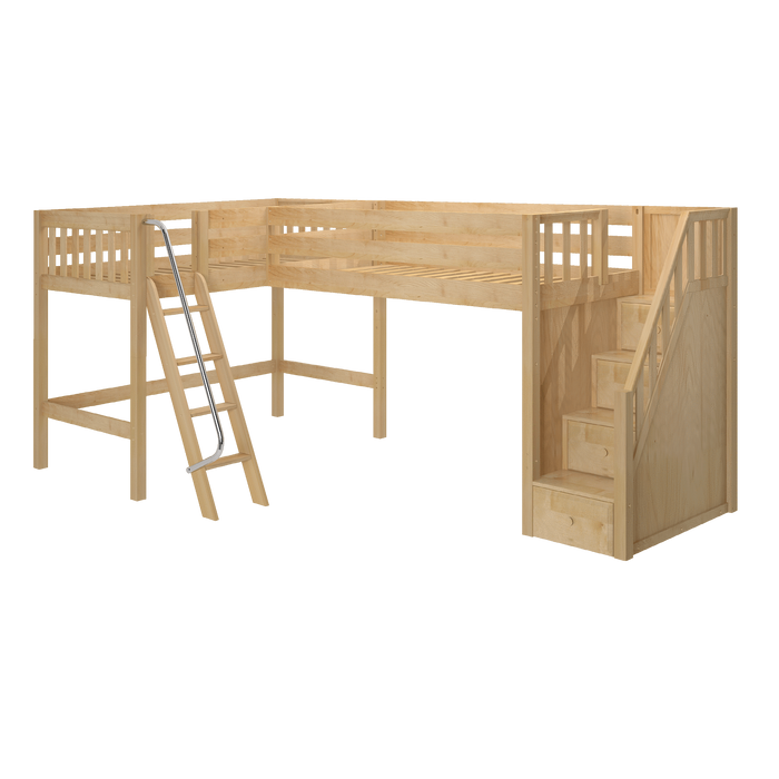 Maxtrix Twin Medium Corner Loft Bed with Ladder + Stairs - R