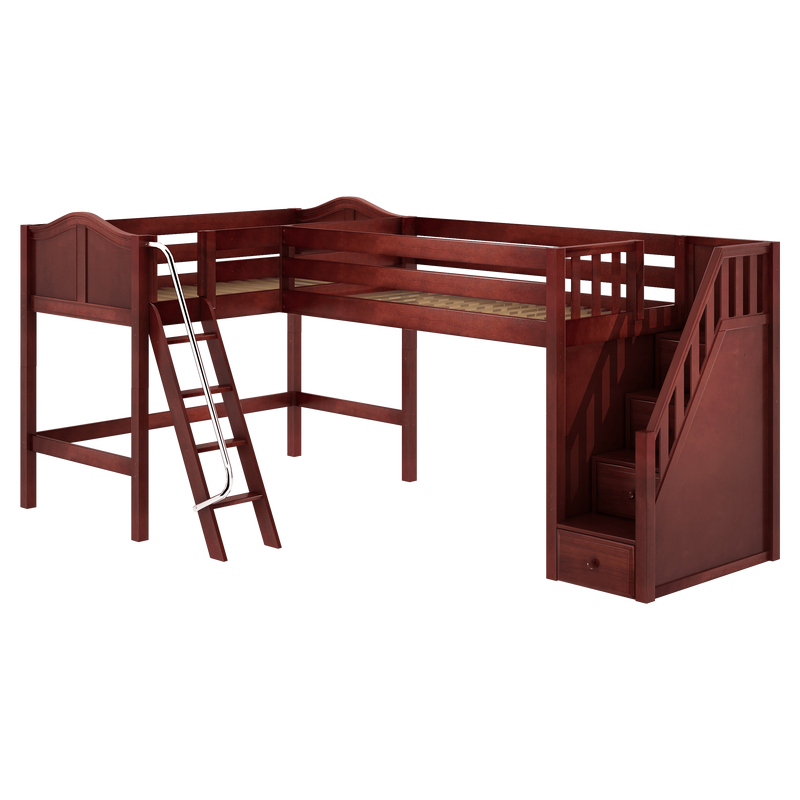 Maxtrix Twin Medium Corner Loft Bed with Ladder + Stairs - R