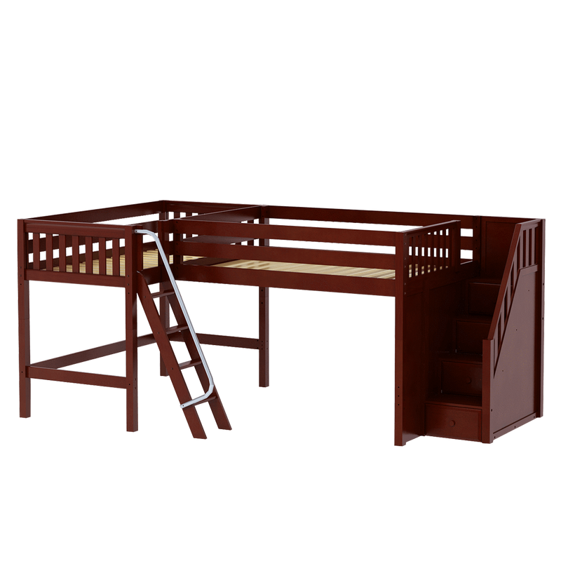Maxtrix Twin Full Medium Corner Loft Bed with Ladder + Stairs - R