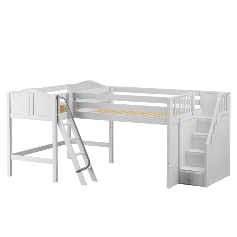 Maxtrix Twin Full Medium Corner Loft Bed with Ladder + Stairs - R