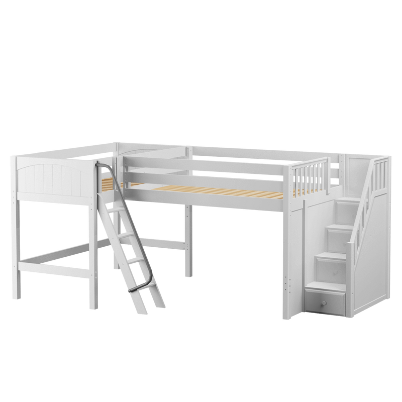 Maxtrix Twin Full Medium Corner Loft Bed with Ladder + Stairs - R