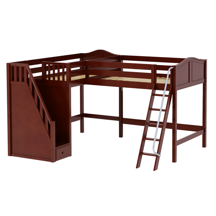 Maxtrix Twin Full High Corner Loft Bed with Ladder + Stairs - L