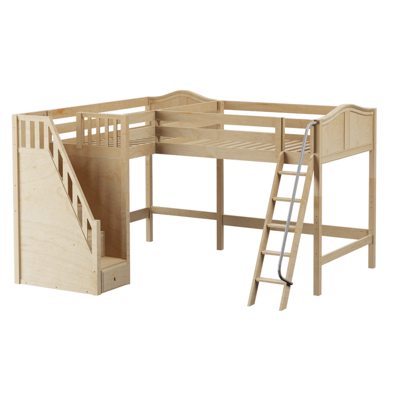 Maxtrix Twin Full High Corner Loft Bed with Ladder + Stairs - L