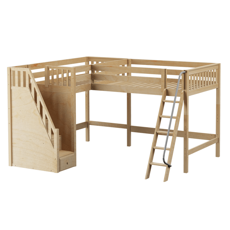 Maxtrix Twin Full High Corner Loft Bed with Ladder + Stairs - L