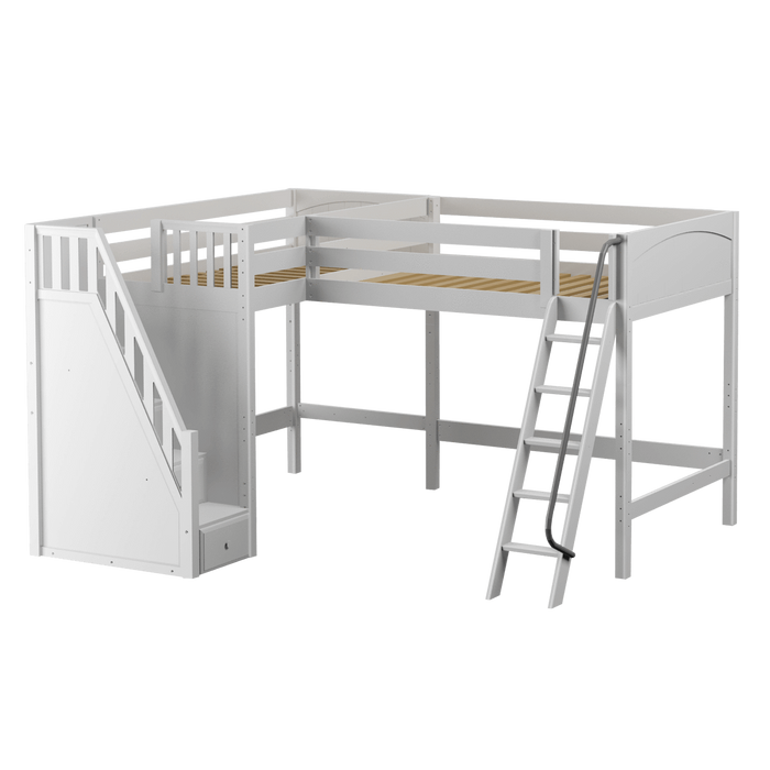 Maxtrix Twin Full High Corner Loft Bed with Ladder + Stairs - L