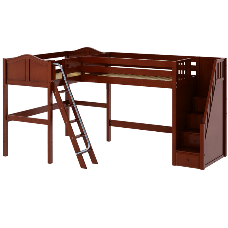 Maxtrix Twin High Corner Loft Bed with Ladder + Stairs - R