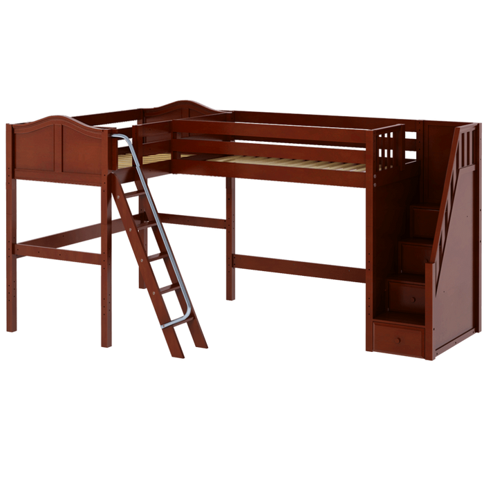 Maxtrix Twin High Corner Loft Bed with Ladder + Stairs - R
