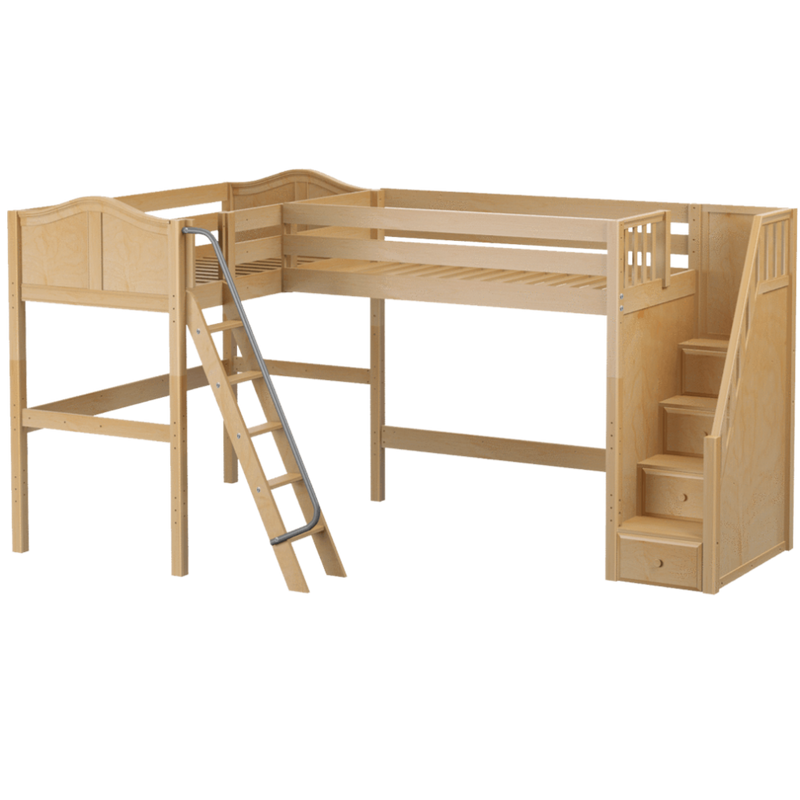 Maxtrix Twin High Corner Loft Bed with Ladder + Stairs - R
