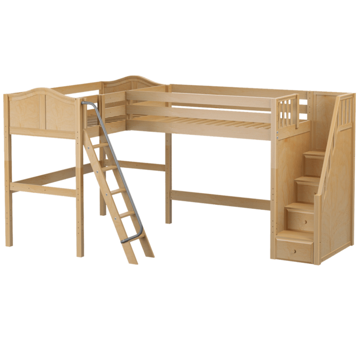 Maxtrix Twin High Corner Loft Bed with Ladder + Stairs - R