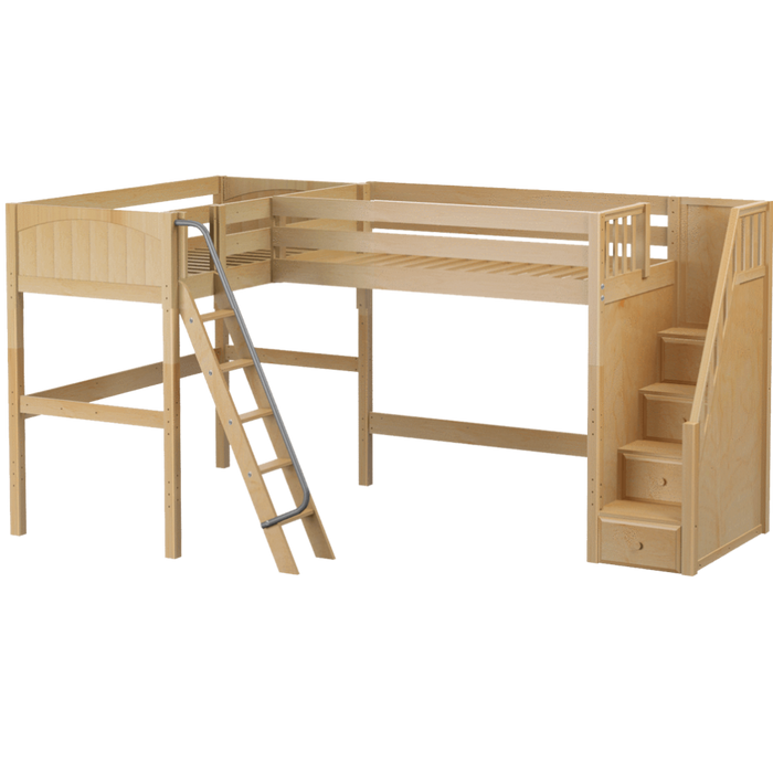 Maxtrix Twin High Corner Loft Bed with Ladder + Stairs - R
