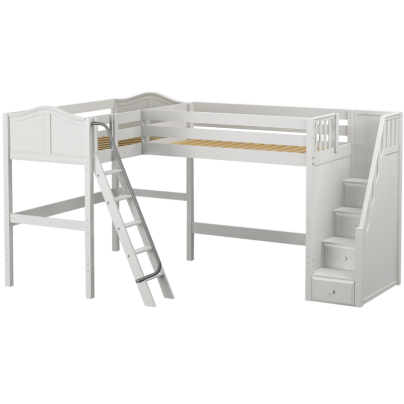 Maxtrix Twin High Corner Loft Bed with Ladder + Stairs - R