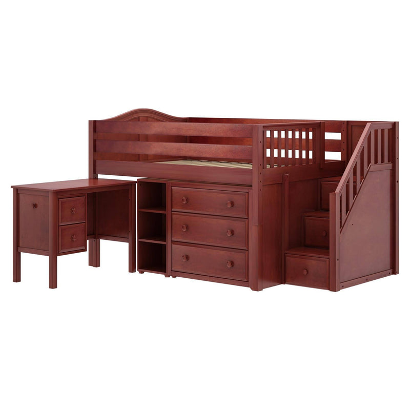 Maxtrix Full Low Loft Bed with Stairs, Storage + Desk