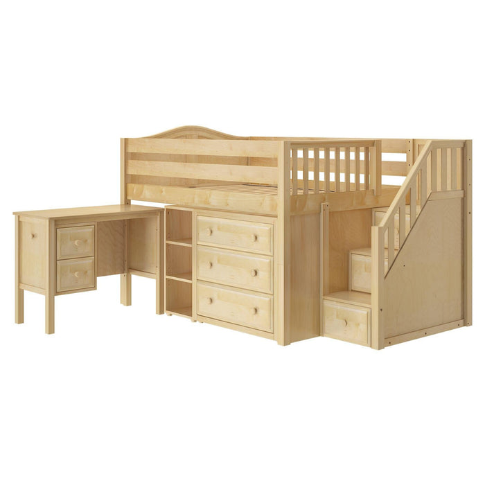 Maxtrix Full Low Loft Bed with Stairs, Storage + Desk