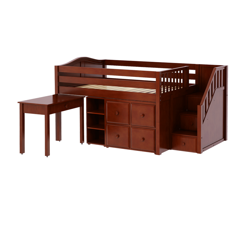 Maxtrix Full Low Loft Bed with Stairs, Storage + Desk