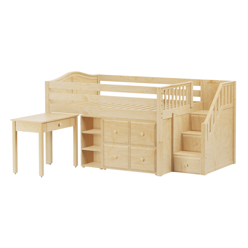 Maxtrix Full Low Loft Bed with Stairs, Storage + Desk