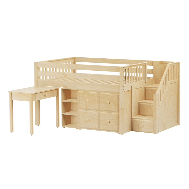 Maxtrix Full Low Loft Bed with Stairs, Storage + Desk