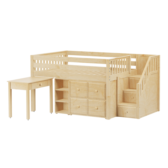 Maxtrix Full Low Loft Bed with Stairs, Storage + Desk