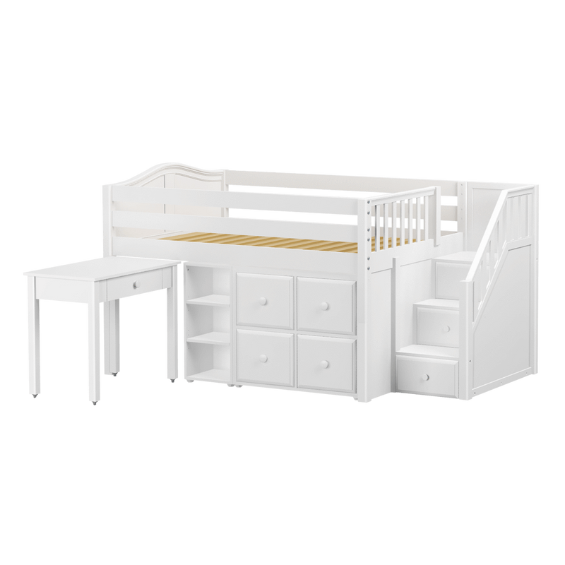 Maxtrix Full Low Loft Bed with Stairs, Storage + Desk