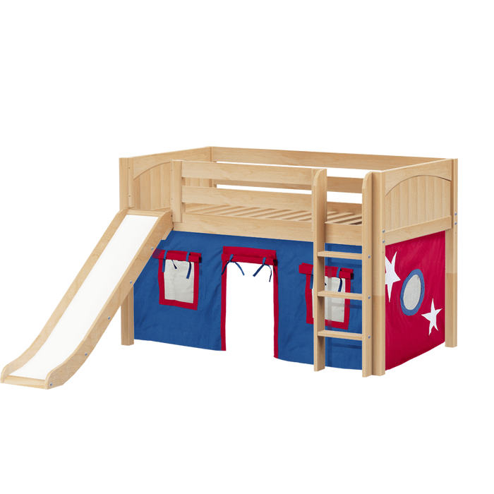 Maxtrix Twin Low Loft Bed with Straight Ladder, Curtain + Slide