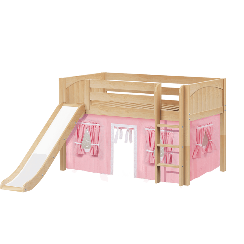Maxtrix Twin Low Loft Bed with Straight Ladder, Curtain + Slide