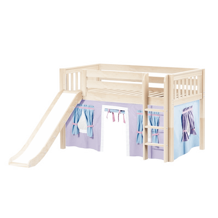 Maxtrix Twin Low Loft Bed with Straight Ladder, Curtain + Slide